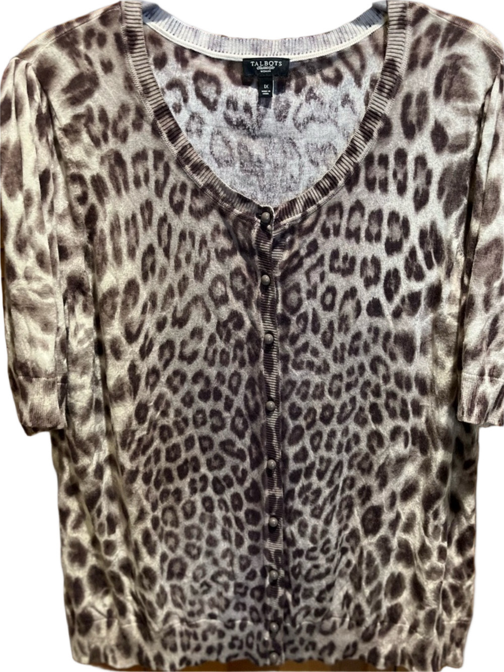 Talbots Brown and Cream Leopard Print Cardigan